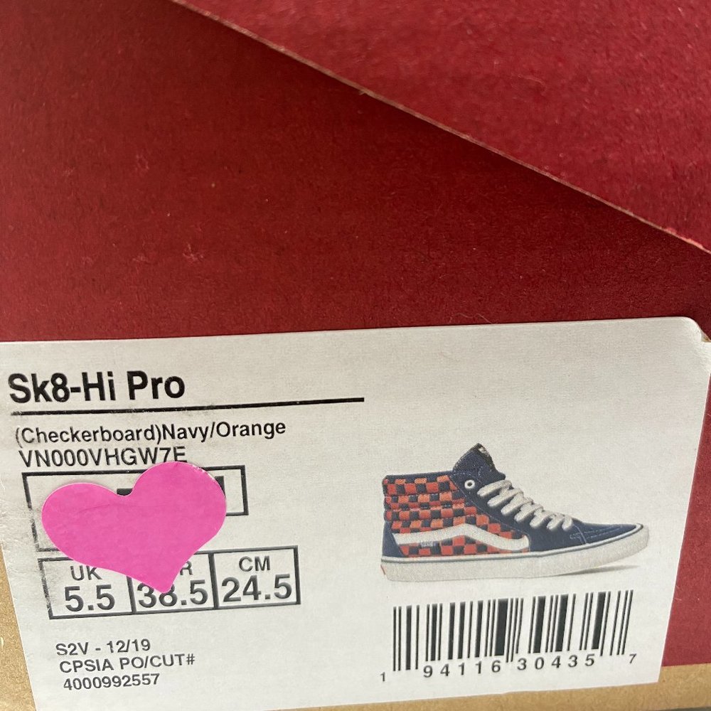 VANS Sk8-Hi Pro Checkerboard Navy Red Suede Canvas Shoes Womens Size VN000VHGW7E - Picture 9 of 10